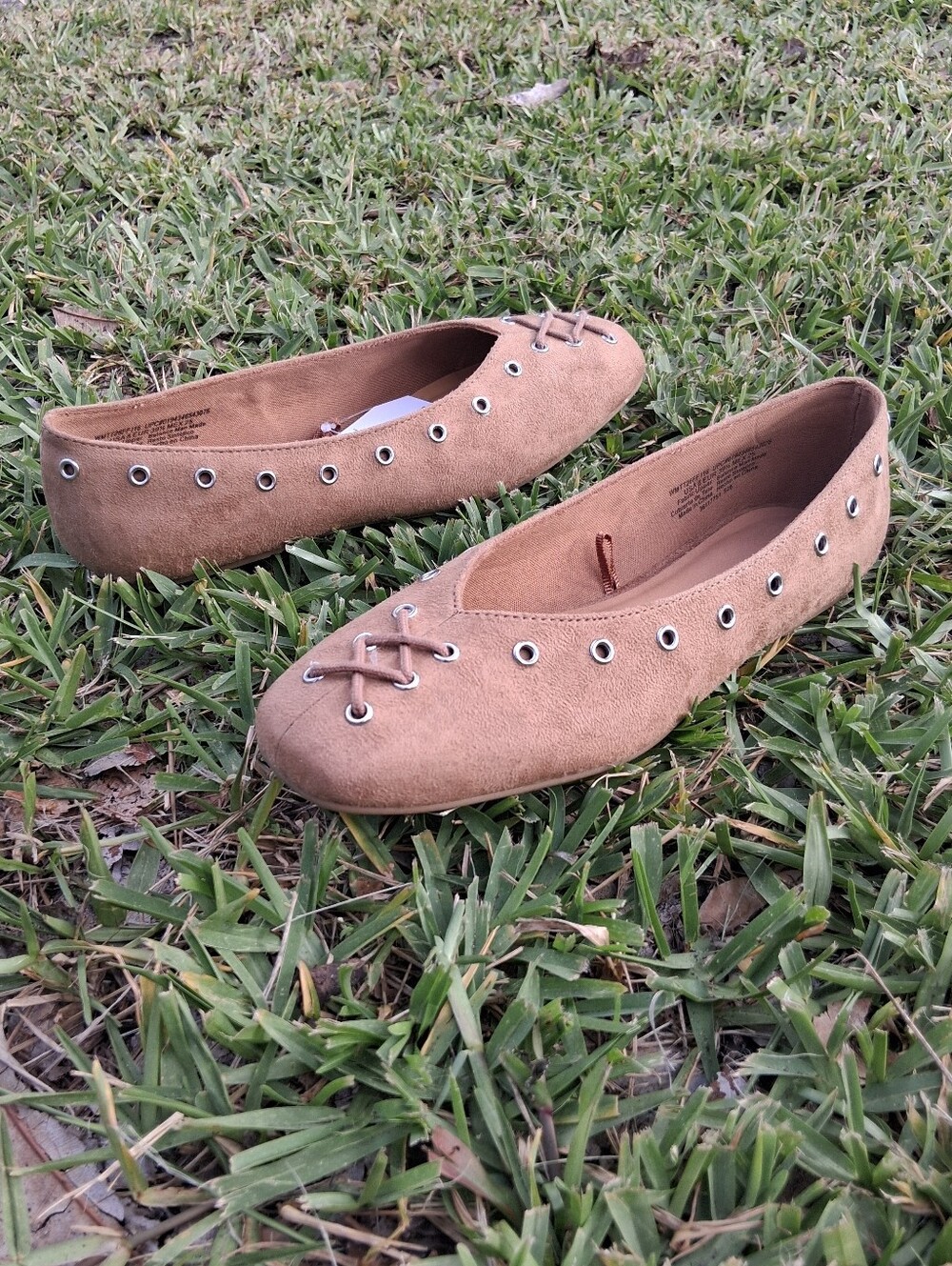 Time and Tru Sand Faux Suede Corset Ballet Flats
